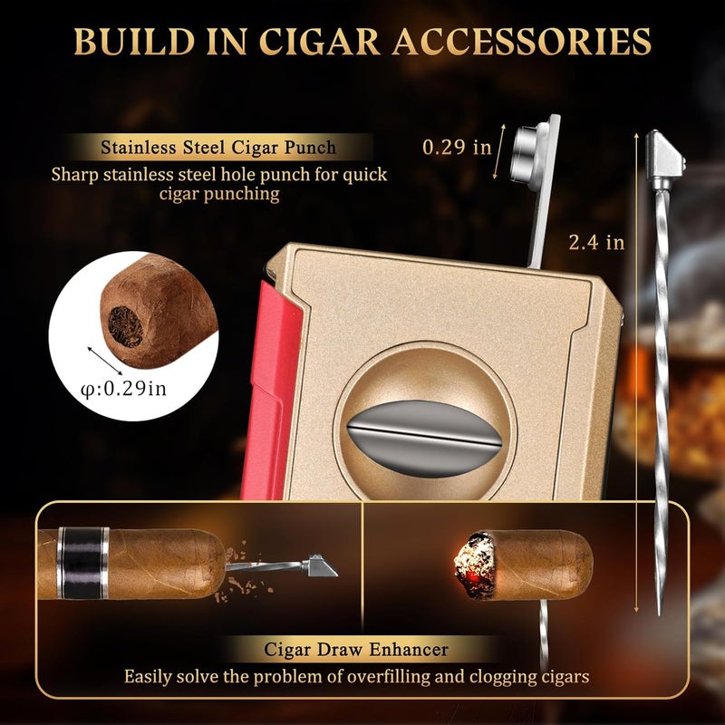 LIHTUN Cigar Cutter Guillotine 4 in 1 One Touch Straight Cut V Cutter with Cigar Punch Cigar Draw Enhancer, Gift for Men, Stainless Steel Double Blade Cigar Clippers, Cuts Up to 60 Ring Gauge Cigars - Image 5